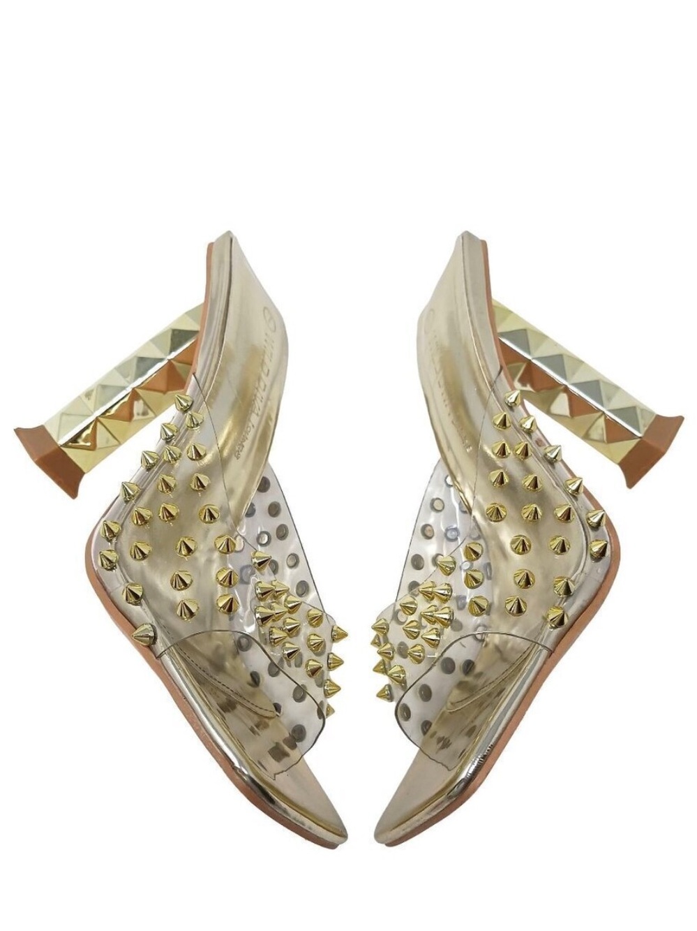 Wild Diva Lounge Gold Studded Square Toe Heels Size 7 Mules